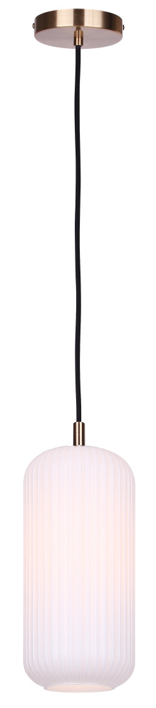 Malek 1-Light Corded Pendant, Gold Finish with Ribbed Opal Glass