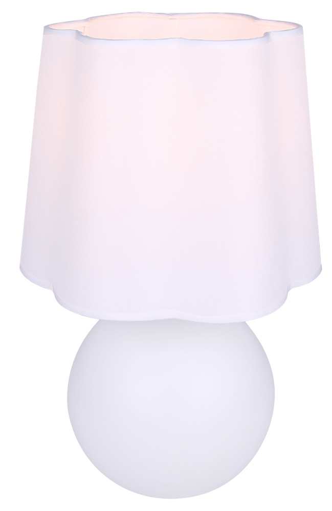 MELINA 1-Light Table Lamp, White Finish with Scalloped White Fabric Shade, Rotary Switch