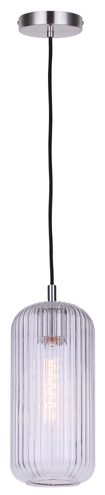 Malek 1-Light Corded Pendant, Brushed Nickel with Clear Ribbed Glass