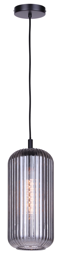 Malek 1-Light Corded Pendant, Matte Black with Ribbed Smoked Glass