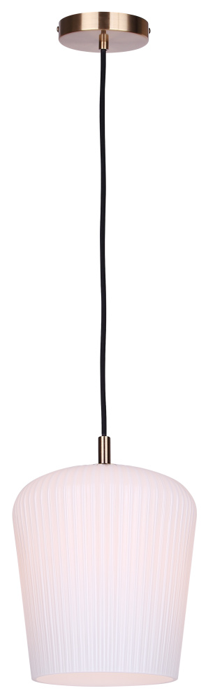 Leandro 1-Light Corded Pendant, Gold Finish with Ribbed Opal Glass