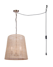 Canarm IPL2270B03GD18 - Manille Plug-In 3-Light Indoor/Outdoor Pendant, Gold and Rattan