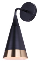 Canarm IWF1240A01BKG - NOIRE 1LT Modern Wall Light Matte Black and Gold Finishes, Metal Shade