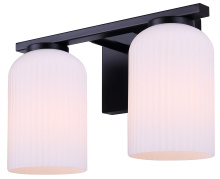 Canarm IVL1241A02BK - BRAM 2 Lt Vanity Fixture, Matte Black Finish with Ribbed Opal Glass, 60W Type A