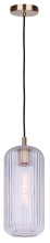 Canarm IPL1250A01GD-CR - Malek 1-Light Corded Pendant, Gold Finish with Clear Ribbed Glass