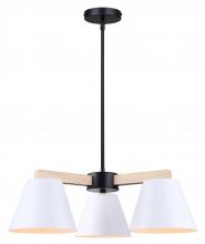 Canarm ICH1124A03BWW - Harlyn 3 Lt Matte Black, Matte White, and Wood Modern Chandelier for Dining Rooms and Living Rooms