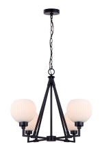 Canarm ICH2257B04BK - NELLA, 4 Lt Chain Chandelier Matte Black Finish with Flat Opal Glass Shades, Adjustable Height