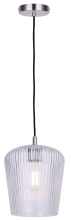 Canarm IPL1249A01BN-CR - Leandro 1-Light Corded Pendant, Brushed Nickel with Clear Ribbed Glass