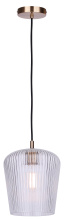 Canarm IPL1249A01GD-CR - Leandro 1-Light Corded Pendant, Giold Finish with Clear Ribbed Glass