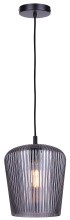 Canarm IPL1249A01BK-SR - Leandro 1-Light Corded Pendant, Matte Black Finish with Ribbed Smoked Glass