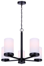 Canarm ICH1234A05BK-FO - Britton 5-Light Modern Chandelier, Matte Black Finish with Opal Glass Shades
