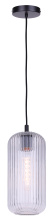 Canarm IPL1250A01BK-CR - Malek 1-Light Corded Pendant, Matte Black with Clear Ribbed Glass