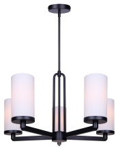 Canarm ICH1165A05BK-FR - Kinslea 5-Light Chandelier, Matte Black with Ribbed Flat Opal Glass Shades