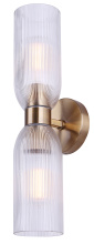 Canarm IWF1252A02GD - Omarion 2-Light Wall Fixture, Gold Finish with Clear Ribbed Glass, Easy Connect Included