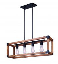 Canarm ICH756A04BKW32 - MOSS, MBK + Real Wood Color, 4 Lt 31.75" Rod Chandelier, 60W Type A