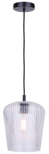 Canarm IPL1249A01BK-CR - Leandro 1-Light Corded Pendant, Matte Black Finish with Clear Ribbed Glass