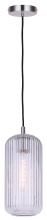 Canarm IPL1250A01BN-CR - Malek 1-Light Corded Pendant, Brushed Nickel with Clear Ribbed Glass