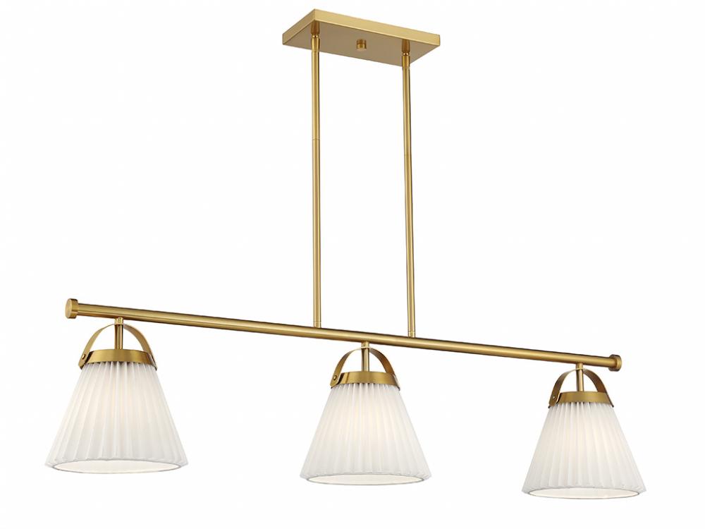 3-Light Linear Chandelier in Natural Brass