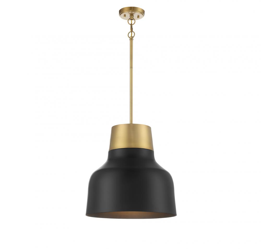 1-Light Pendant in Matte Black with Natural Brass