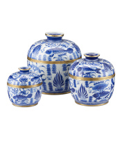 Currey 1200-0969 - Blue & White Rice Tureen Set of 3